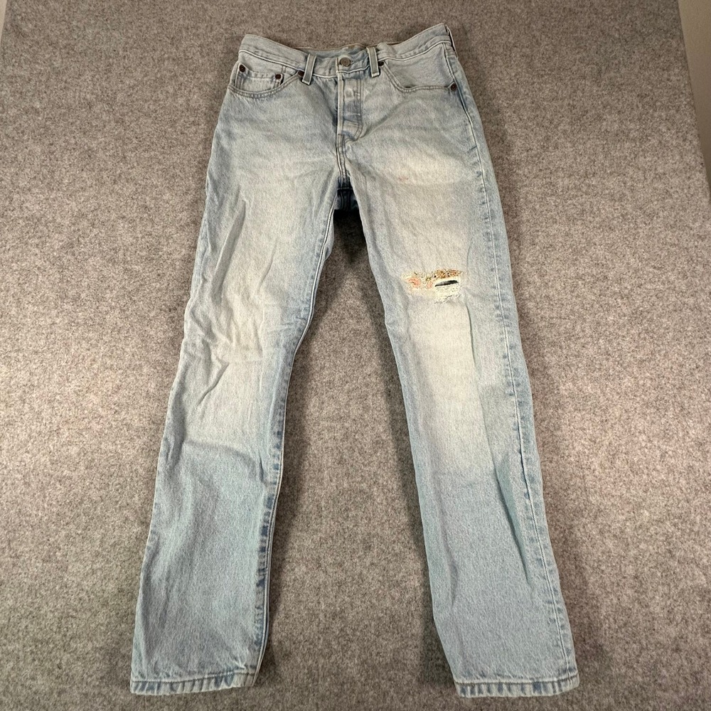 Levi's 150th Anniversary 501 Jeans Womens Size 27x30 Light Wash Floral Patch